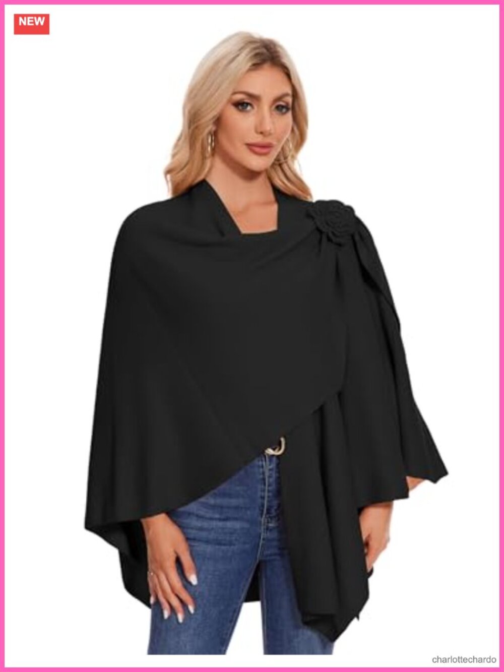 PULI Cross Front Floral Shawl Wraps Poncho Fall Winter